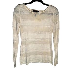 BCBGMaxAzria Long Sleeve Lace Top Blouse in Off White Women’s Medium